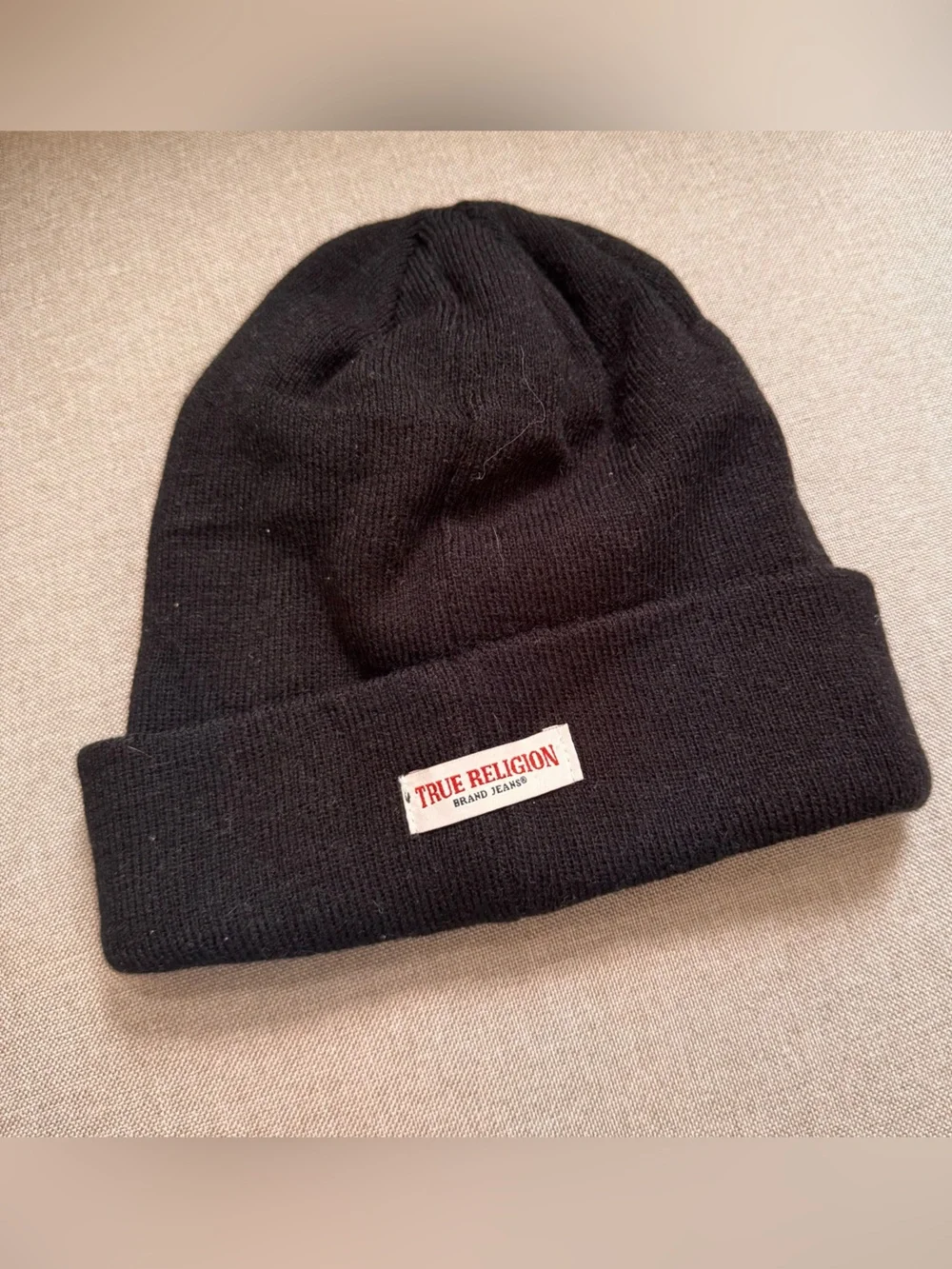 True Religion Black Studded Logo Beanie